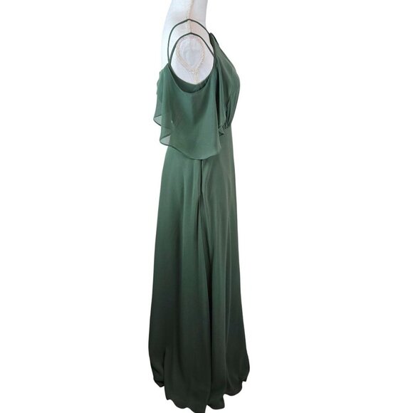Azazie Adele Bridesmaid Dress Womens Size C 2 Green Chiffon A-line Halter Ruffle - Picture 3 of 15